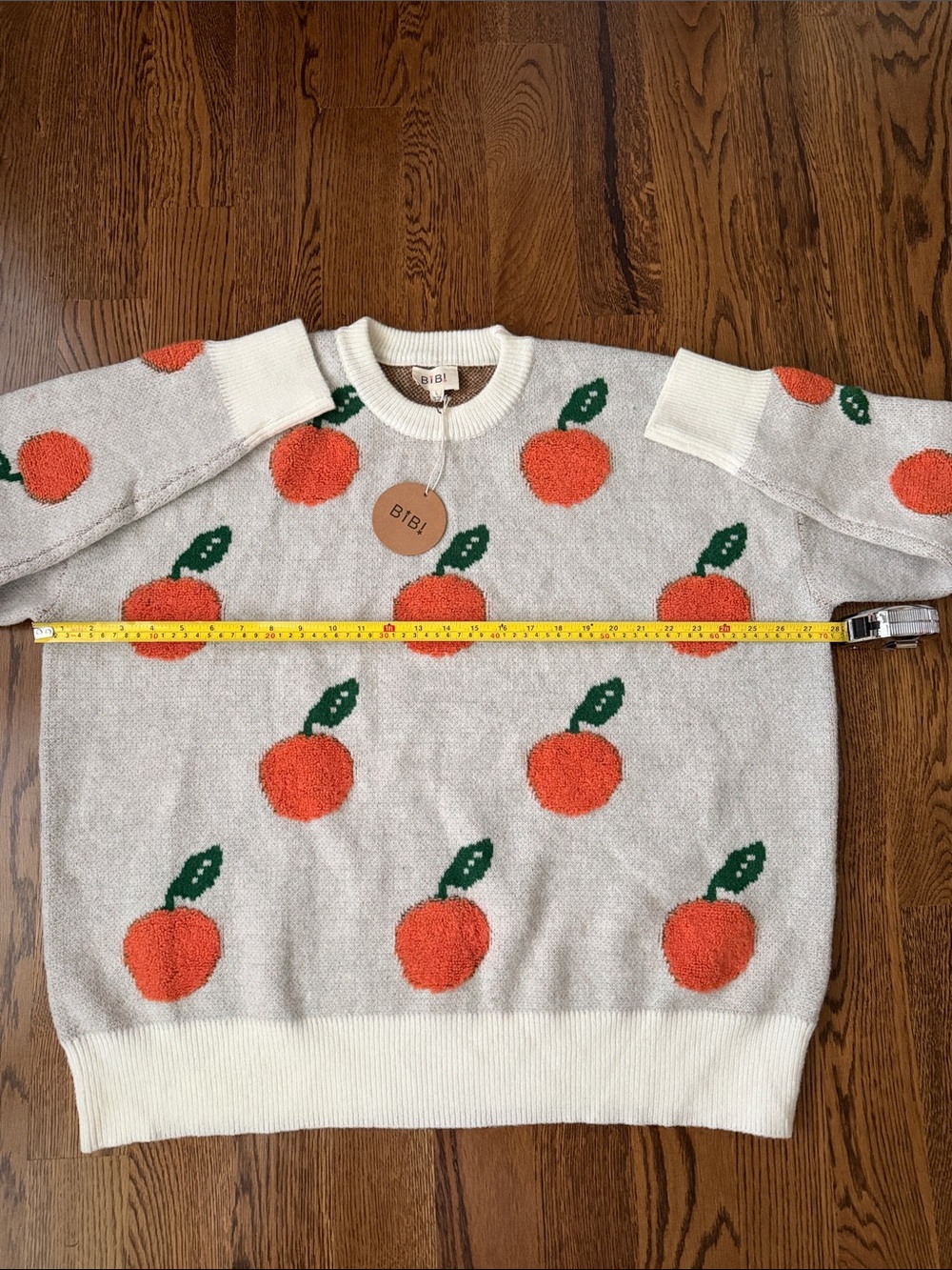 BiBi Cream Crewneck Sweater with Orange Fruit Motif large - Picture 7 of 10